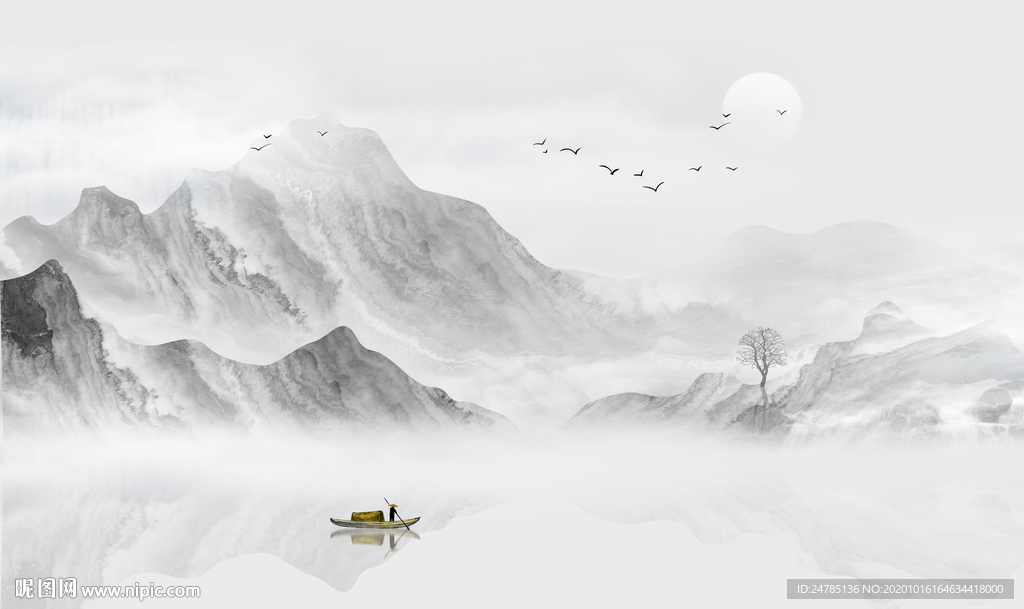 中式水墨山水画