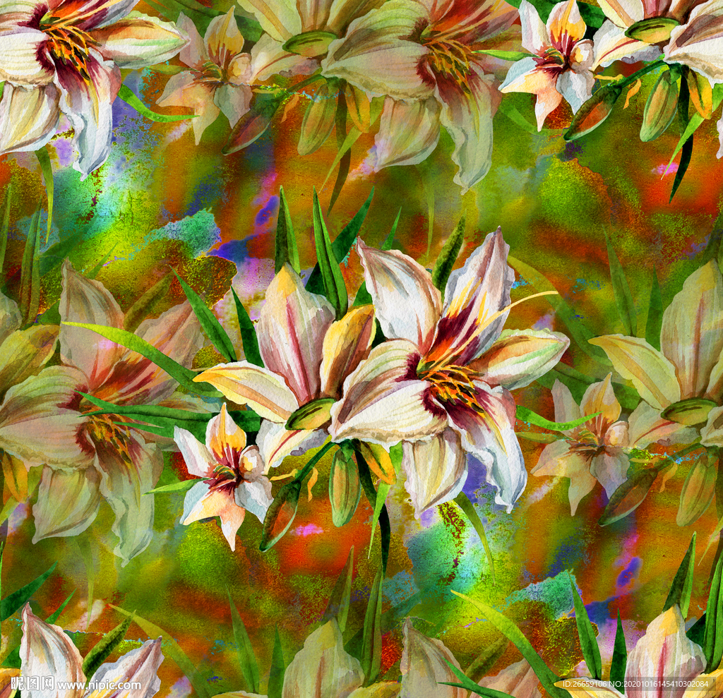 抽象艺术花卉数码印花图案