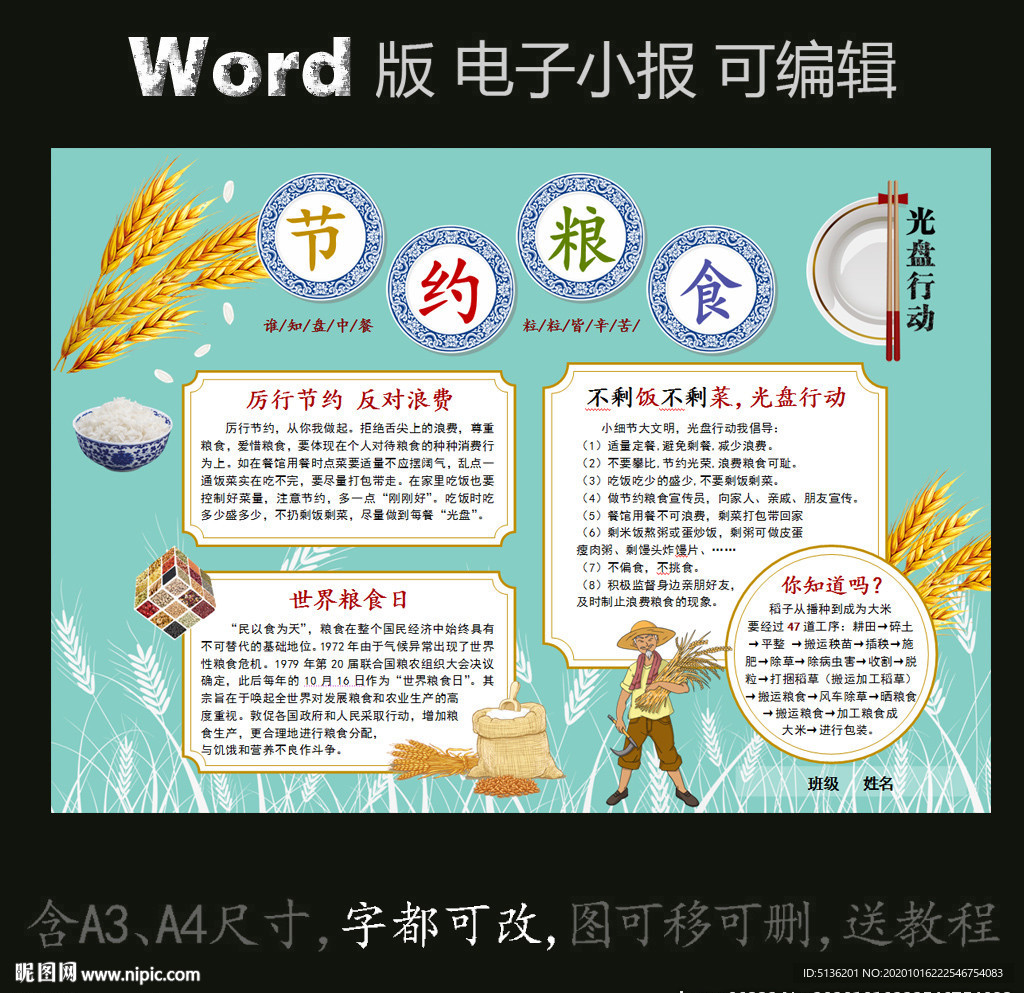 word版电子小报光盘节约粮食