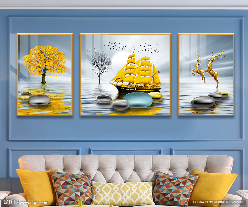 现代简约石来运转麋鹿装饰画