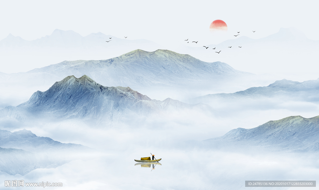 中式水墨山水画