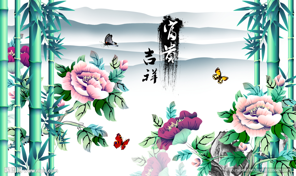 花开富贵牡丹国画电视背景墙