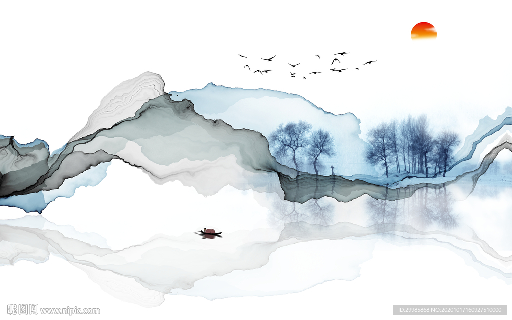 线条 轻奢山水画 tif分层