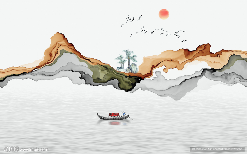 抽象轻奢山水画 tif分层