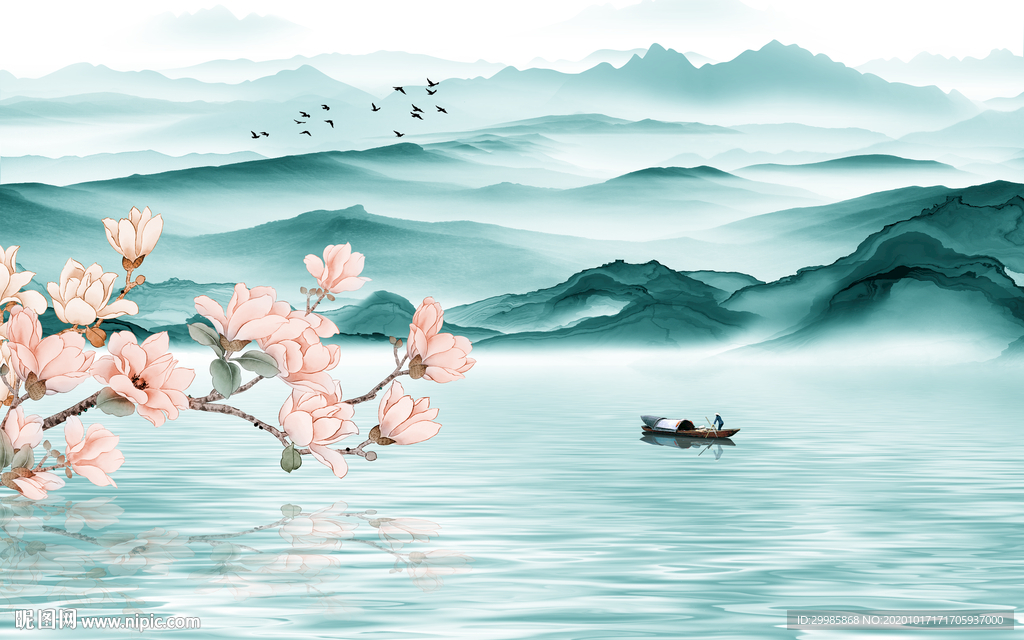 高档 轻奢山水画 tif分层