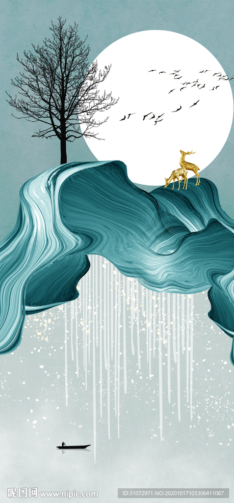 轻奢山水画抽象画装饰画玄关画