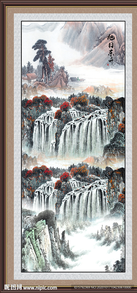 竖幅山水画竖版山水画