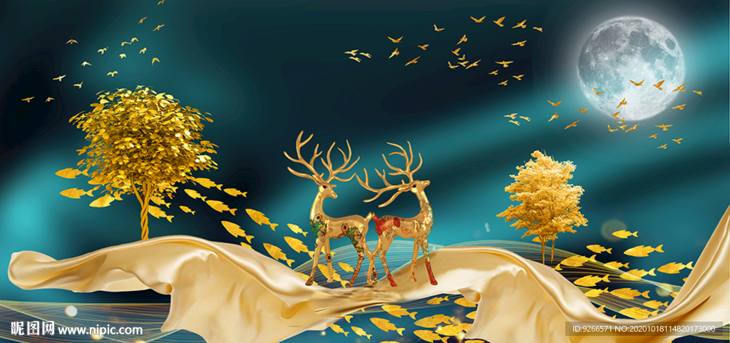 石来运转麋鹿抽象晶瓷画装饰画