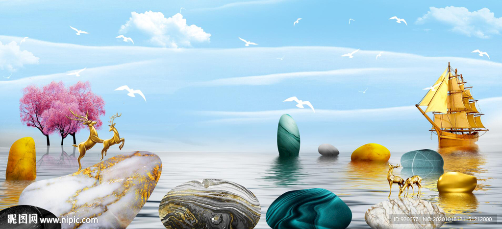 石来运转轻奢麋鹿抽象线条卧室晶