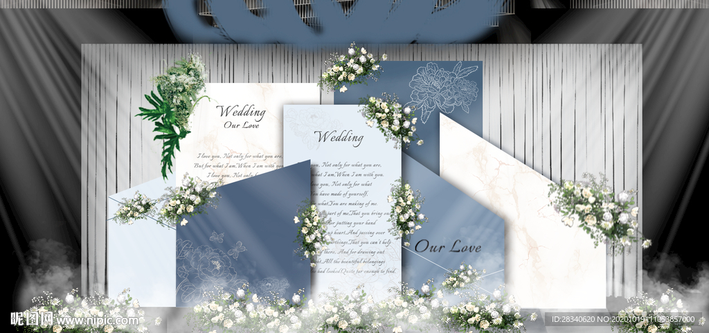 ins风蓝色主题婚礼舞台布景