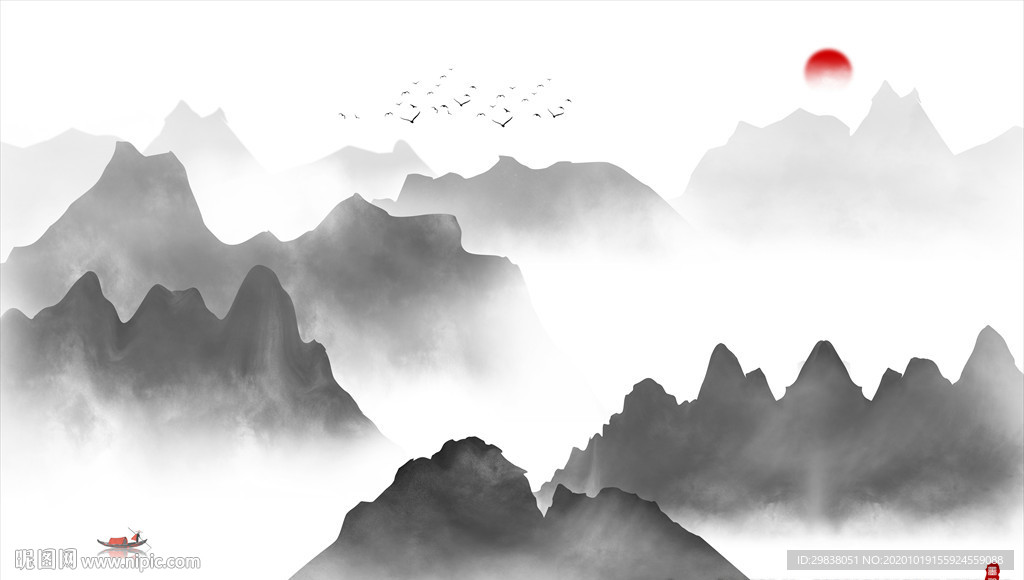 禅意水墨山水画