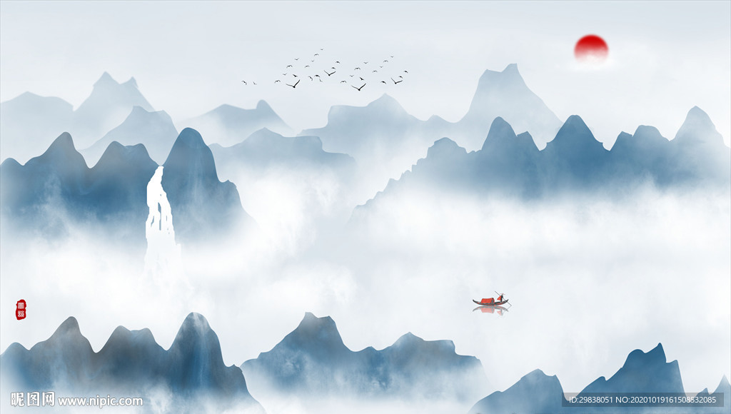 禅意水墨山水画