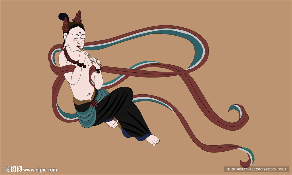 敦煌莫高窟壁画吹萧飞天