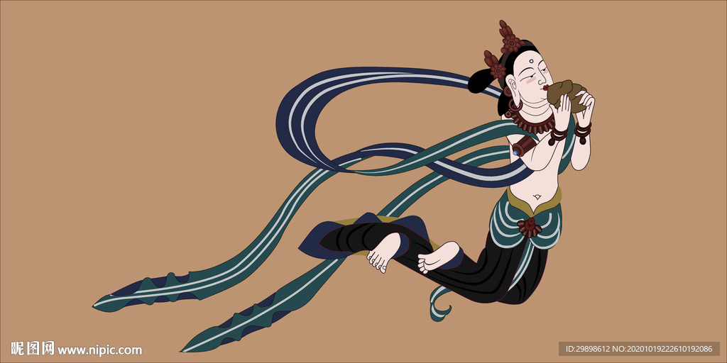 敦煌莫高窟壁画吹埙飞天