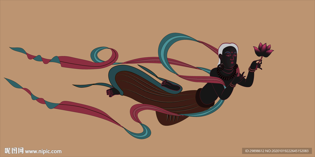 莫高窟329窟初唐乐队黑飞天