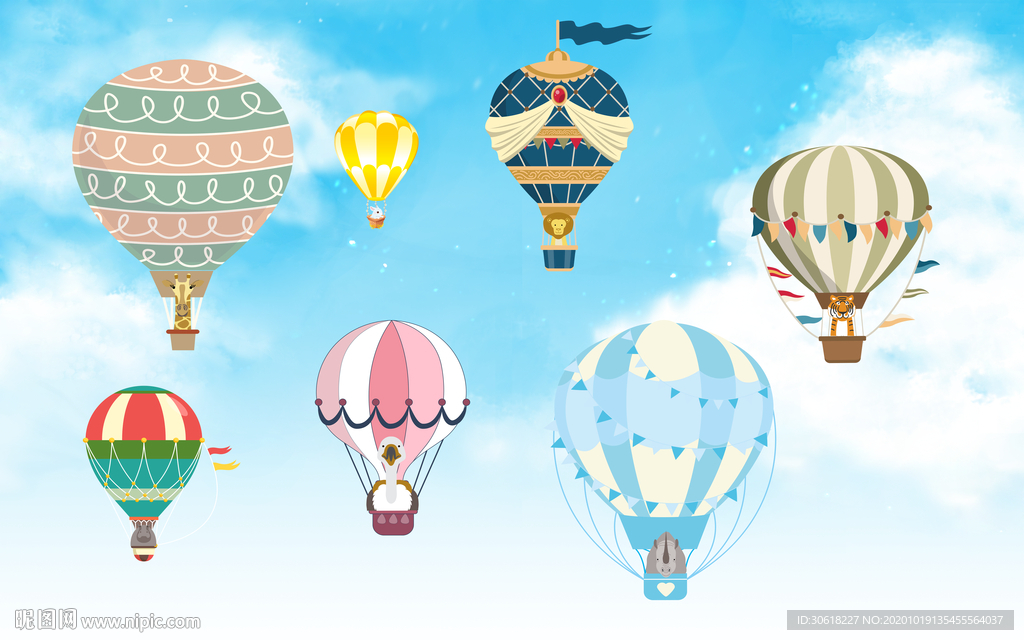 北欧卡通儿童房背景墙壁画