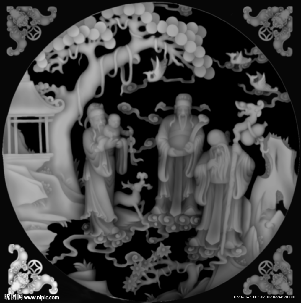 福禄寿灰度图