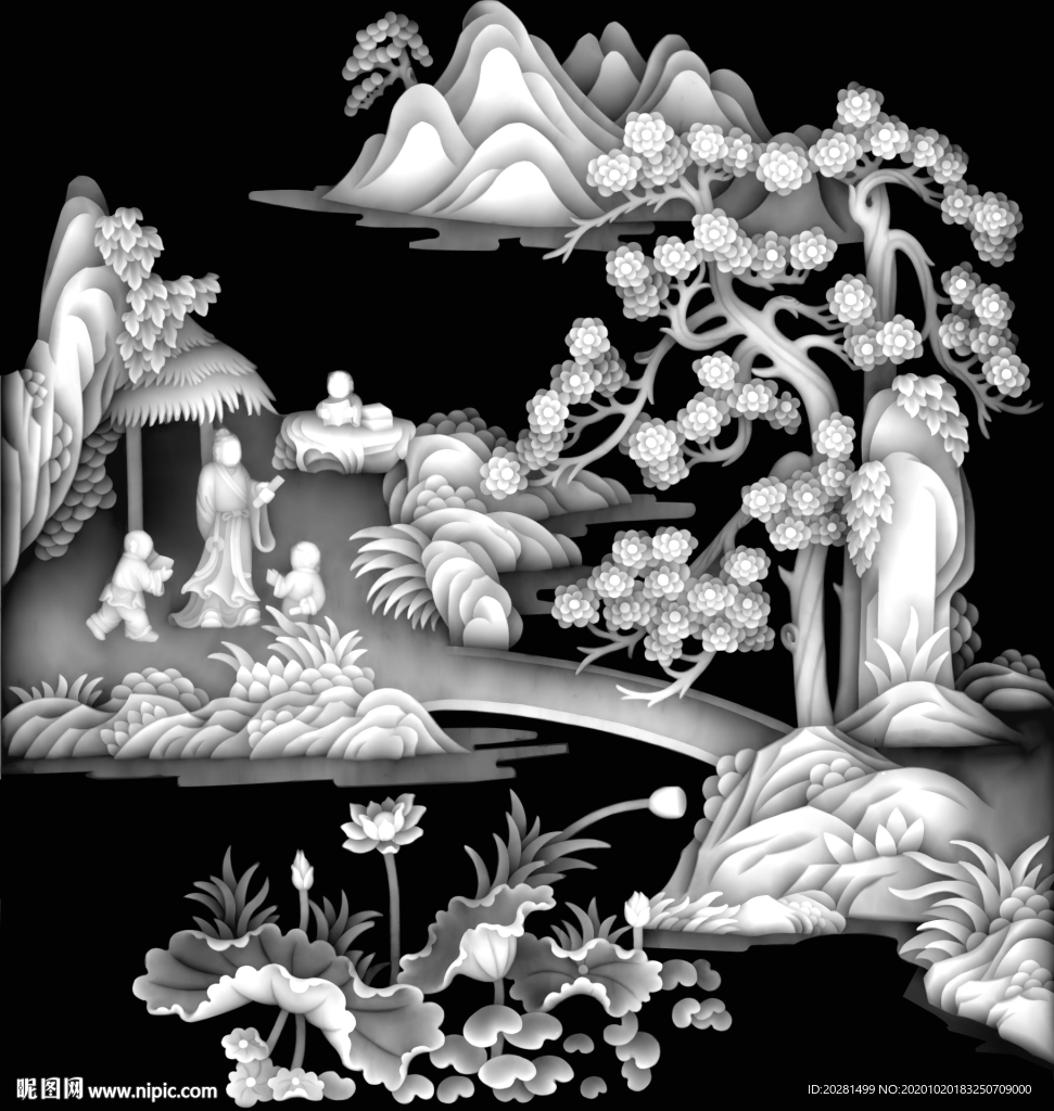 山水灰度图
