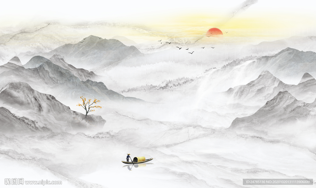 中式水墨山水画