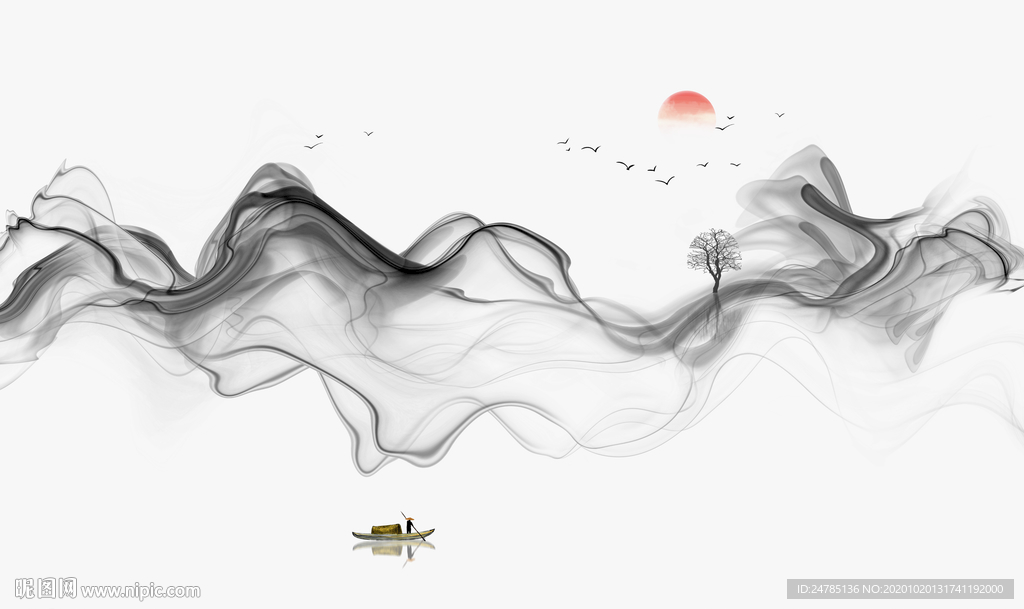 中式水墨山水画