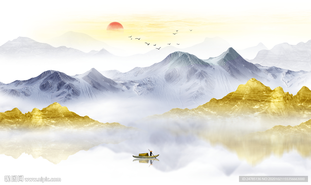 中式水墨山水画