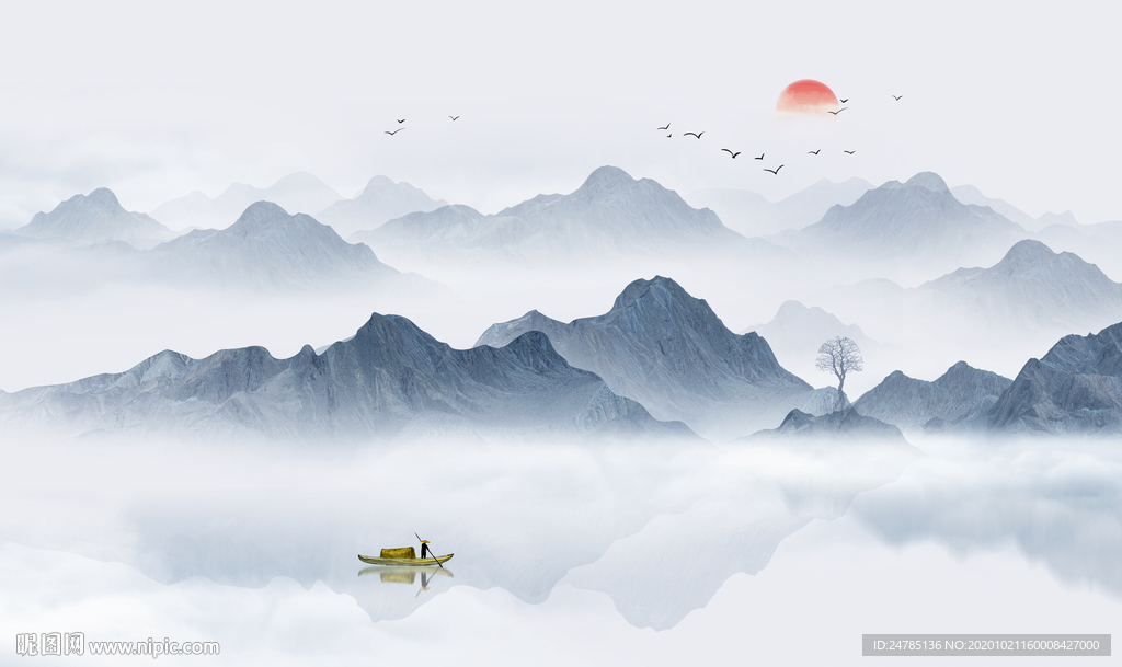 中式水墨山水画