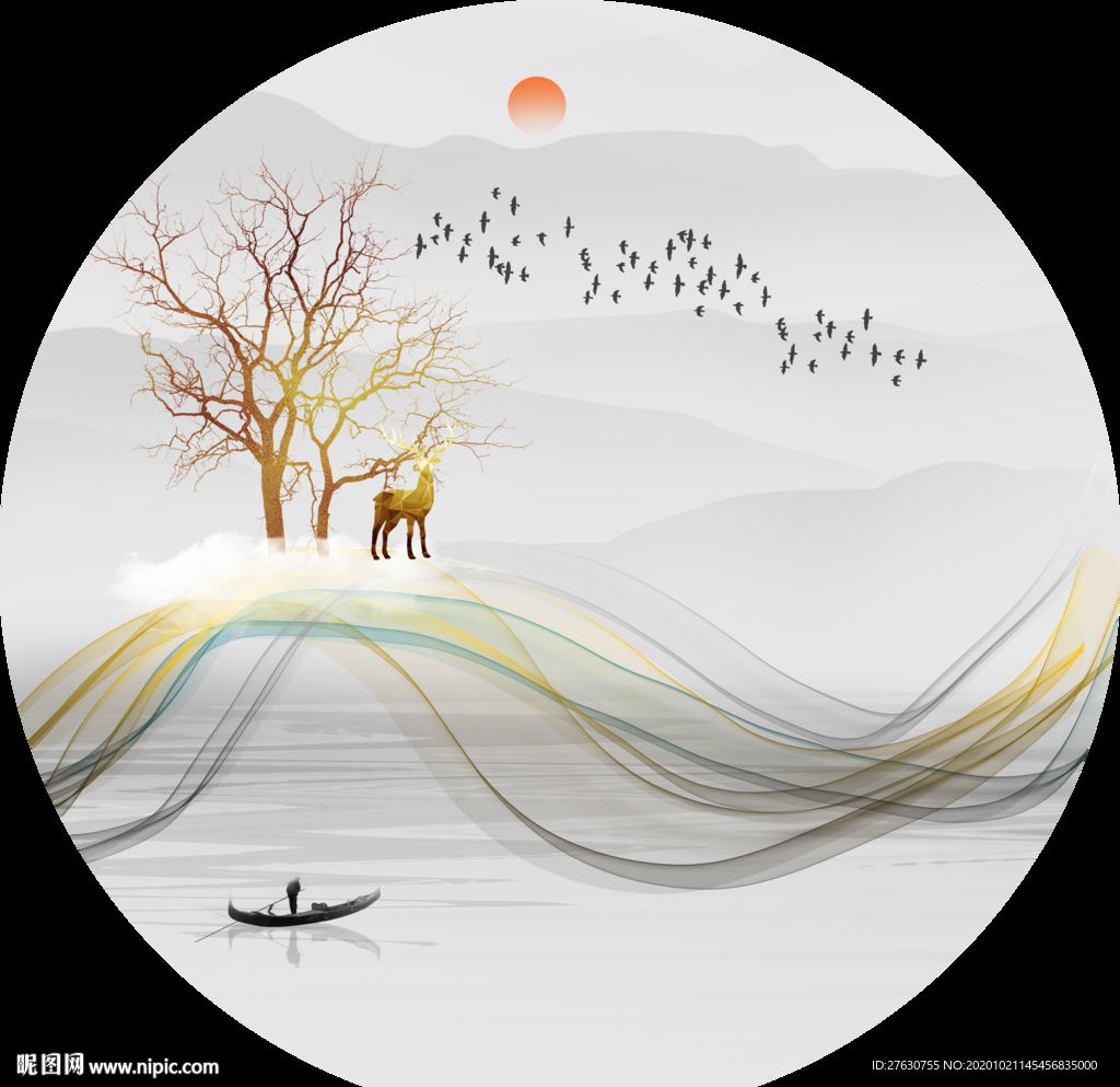 圆形水墨装饰画