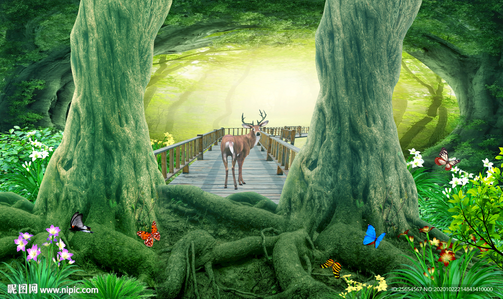 树林走道风景3d背景墙