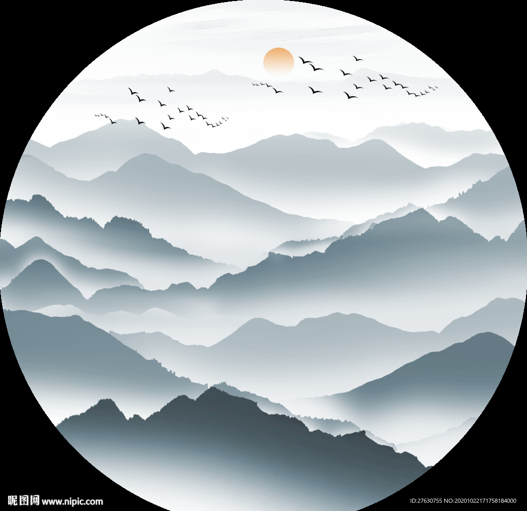 圆形山水装饰画