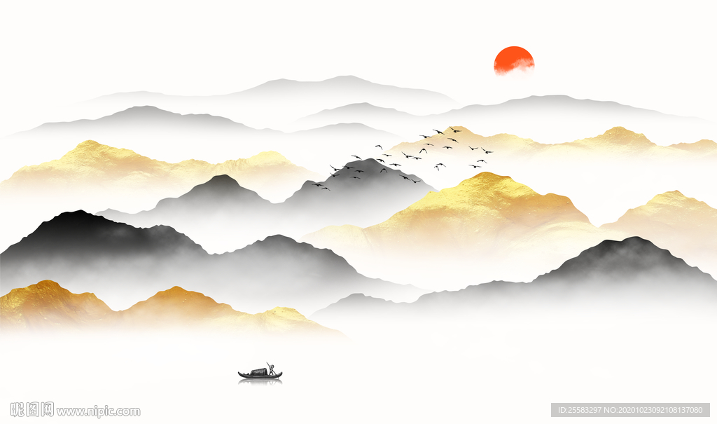 新中式山水背景墙