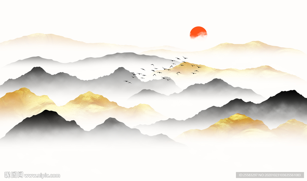 新中式山水背景墙