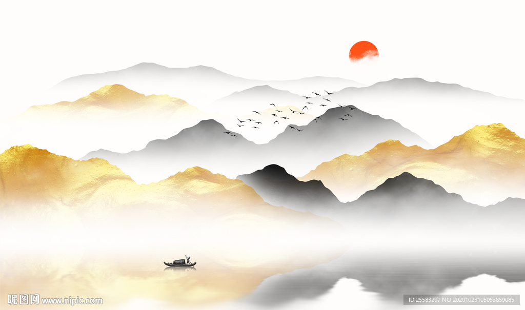 新中式山水背景墙