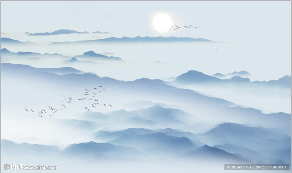 新中式蓝色水墨山水风景电视背景