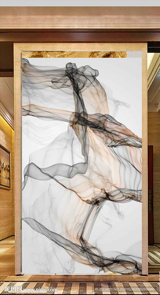 现代新中式抽象飘带玄关装饰画