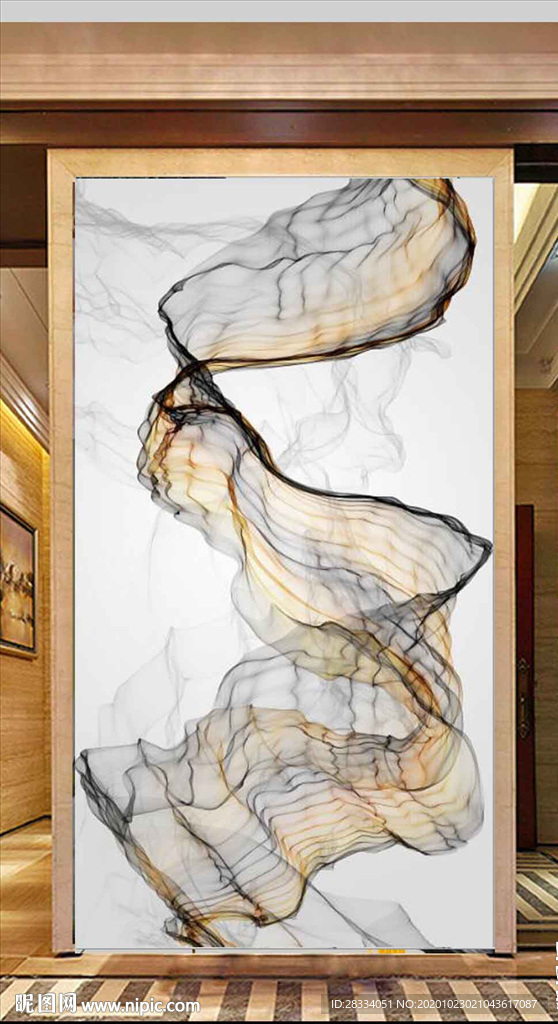 现代新中式抽象飘带玄关装饰画