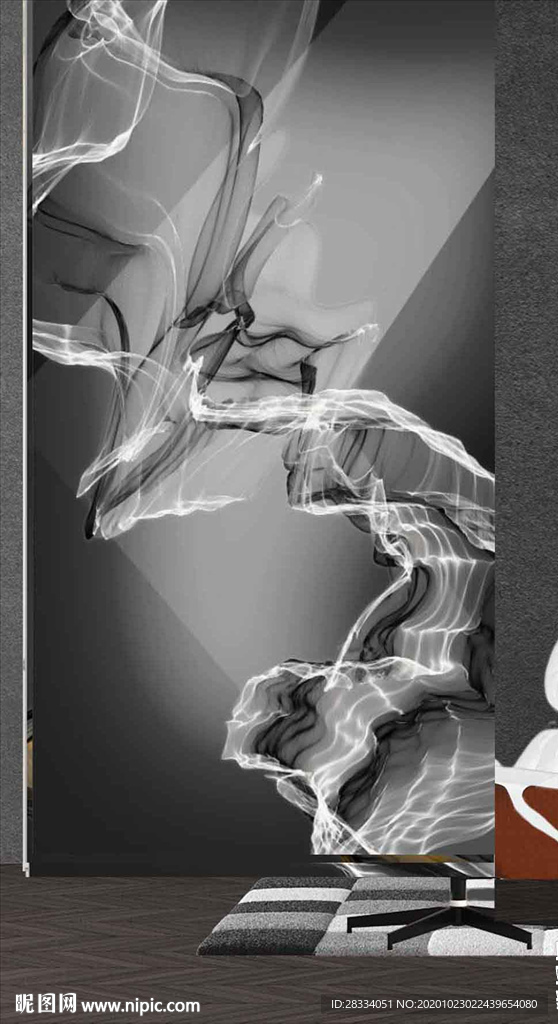 新中式黑白抽象飘带玄关装饰画