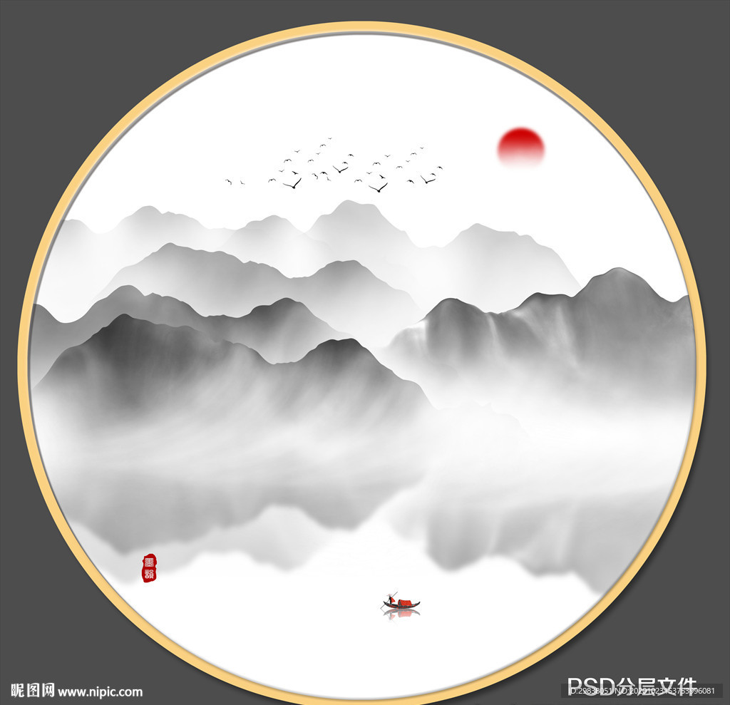 圆形山水画