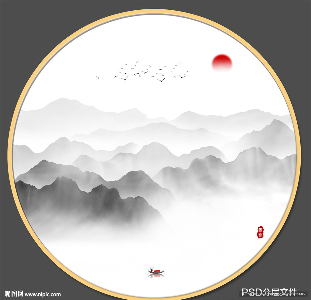 圆形山水画