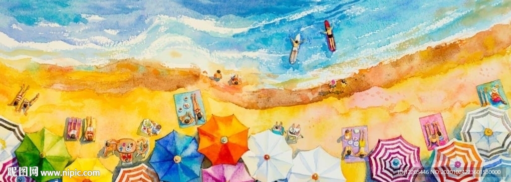水彩海边度假装饰画