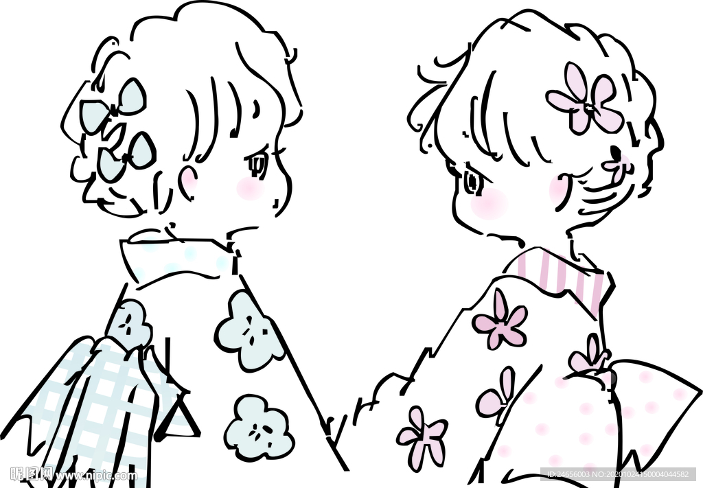 日系和服纯真手绘卡通娃娃