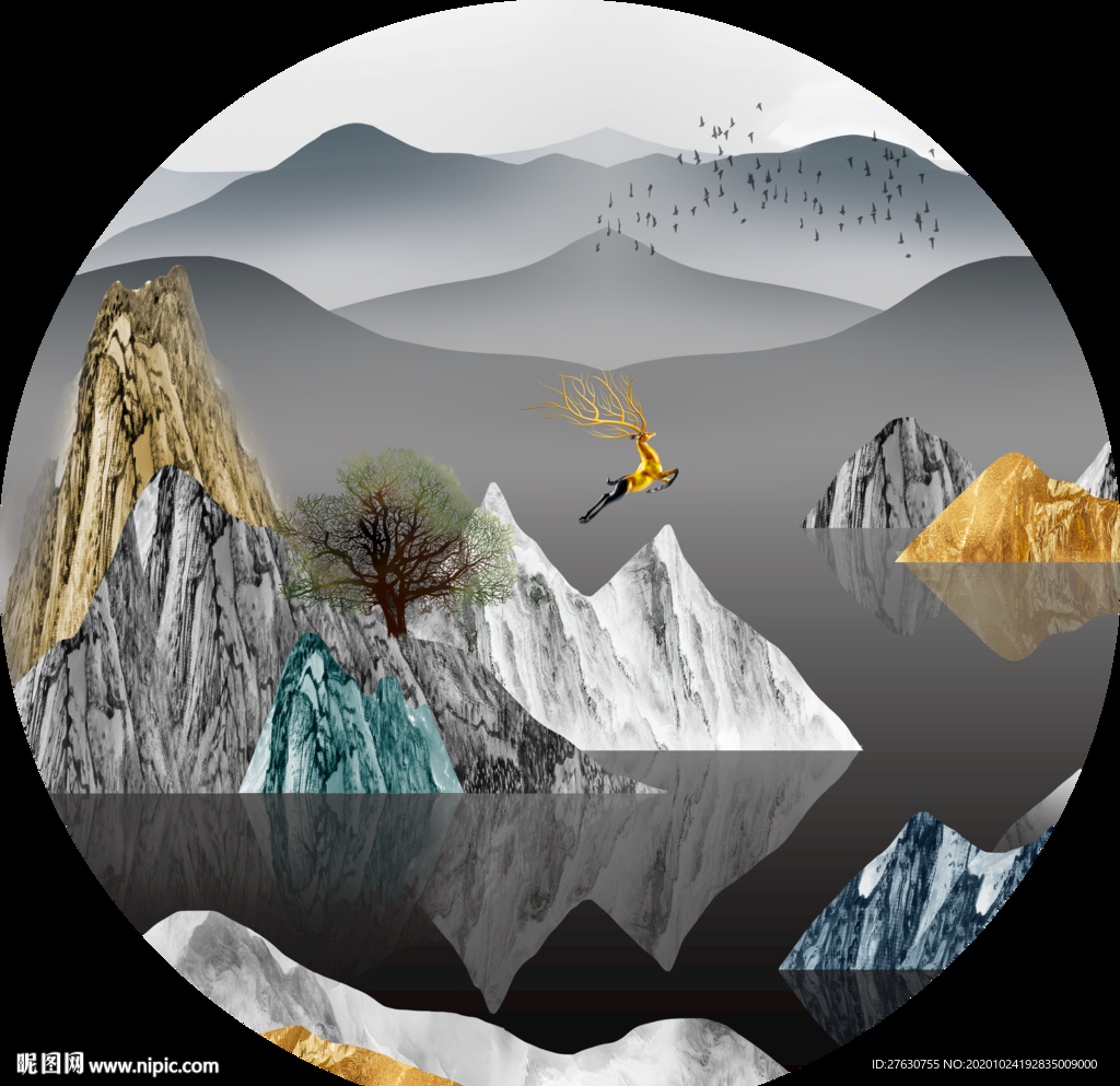 新中式圆形装饰画