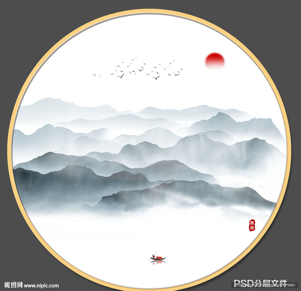 圆形水墨画