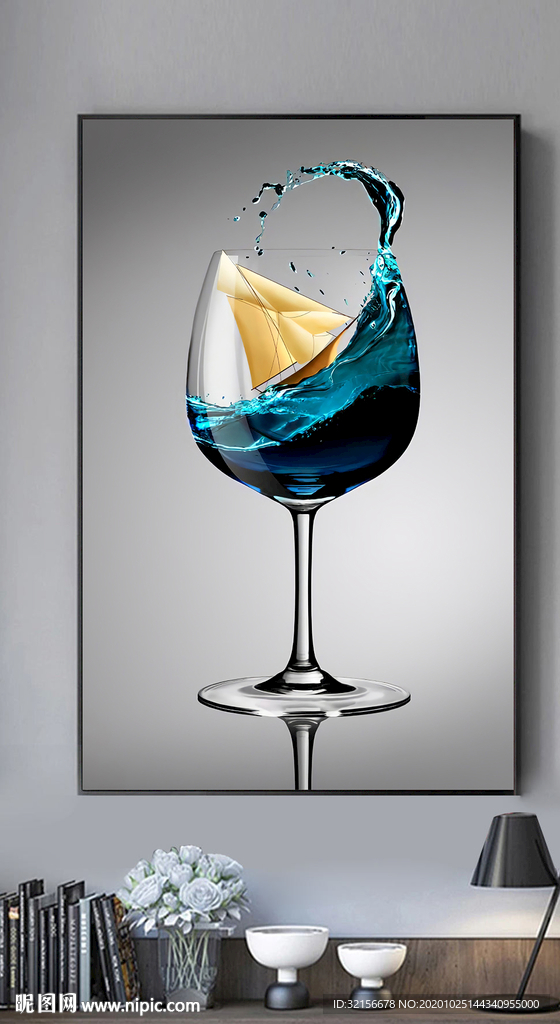 轻奢高脚杯现代餐厅装饰画