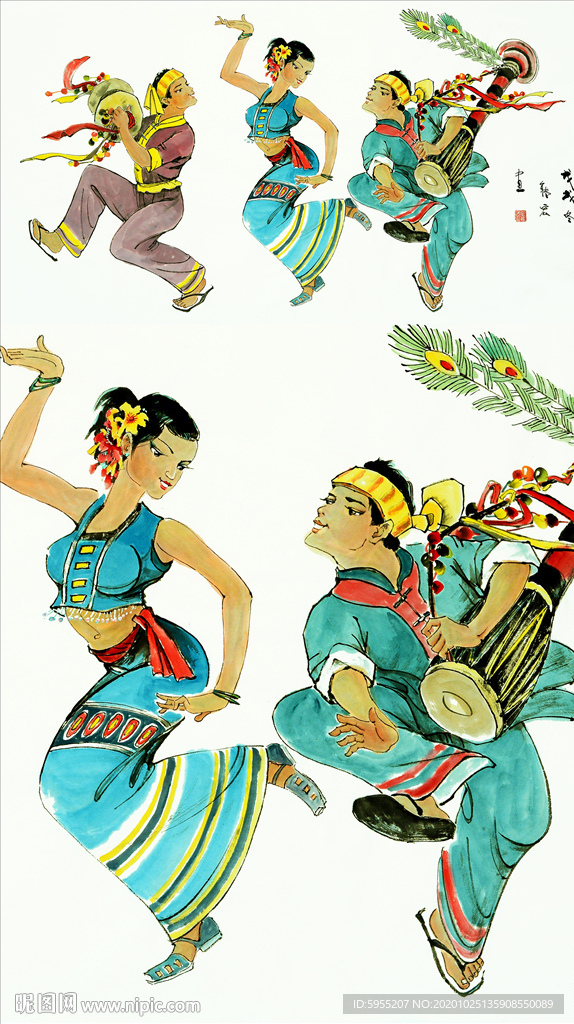 傣族风情绘画图片