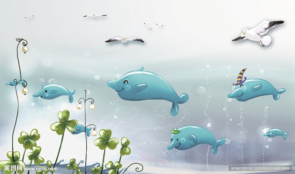 梦幻鲸鱼电视背景墙图片