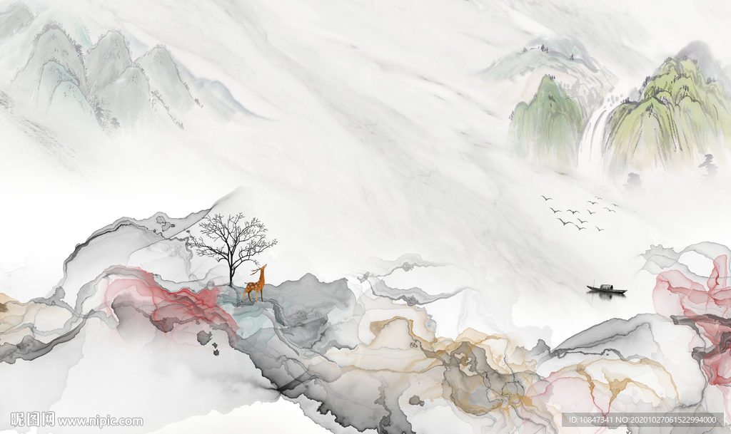 烟雾新版山水画 TIF分层