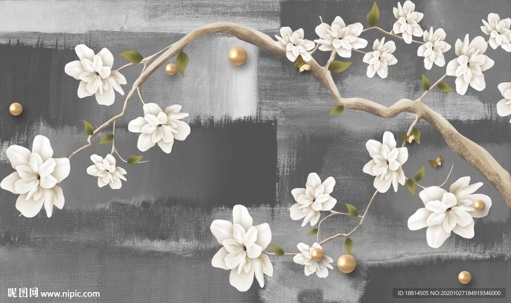 白梅花新中式客厅山水电视背景墙