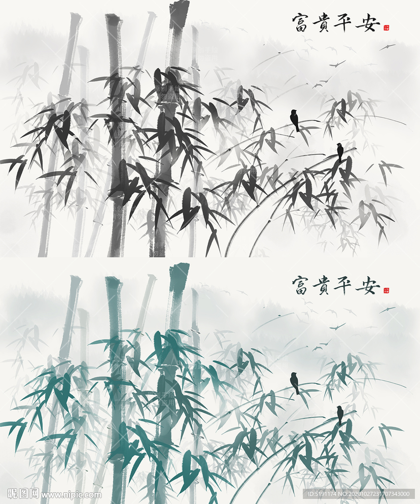 新中式水墨竹子电视背景墙