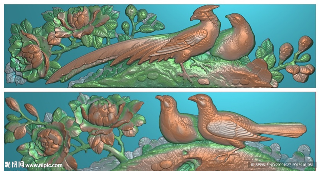 扫描图 新款长牡丹花鸟 精雕