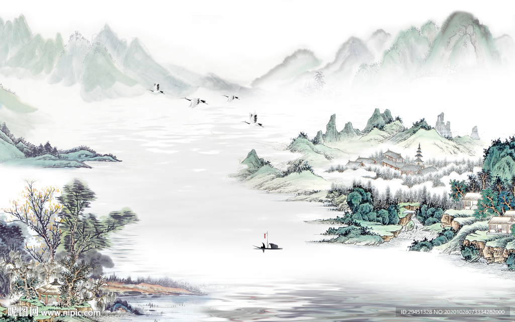 最新轻奢山水画 tif分层